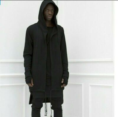Mens Hooded Jacket Trench Coat Cardigan Hoodies  Punk Long Casual Outwear