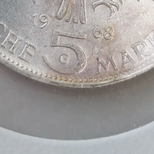 GERMANY~ 1968 .625 SILVER 5 MARKS COIN ~ toned OHANNES GUTENBERG - 第 4/4 張圖片