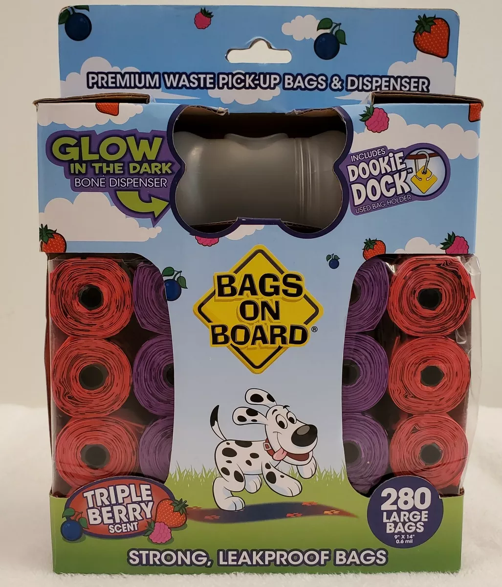 Bags on Board Set with Glow in the Dark Bone Dispenser & 280 Berry Scented  Bags