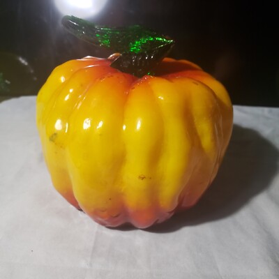 Vintage Blown Glass Fruit Veggie Squash Pumpkin W/ STEM Paperweight HTF