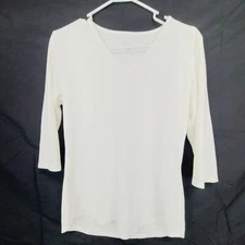 Seg'ments Womens Textured T-Shirt 3/4 Sleeve M White Top Shirt Base Layer
