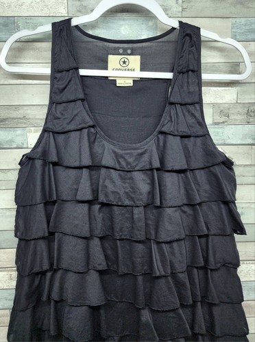 Converse All Star Dress Size Small Black Ruffle Womens Black Tiered Ruffle Dress - Picture 4 of 8