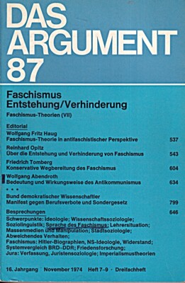 Das Argument 87. Zeitschrift für Phil und Sozialwis._Heft 7-9/1974, 16. Jahrgang