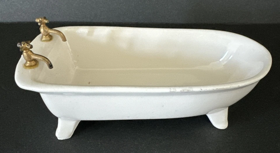 Shackman Dollhouse Bathroom Set 1:12 Scale Porcelain Bathtub Toilet Sink Unique - Image 2 of 4