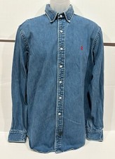 Vtg Polo Country Ralph Lauren Shirt Men  s L Blue Button Down Denim Flaws READ