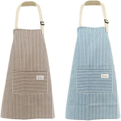 2x One Size Cooking Aprons with Neckband Pockets Kitchen Apron For Women & Men
