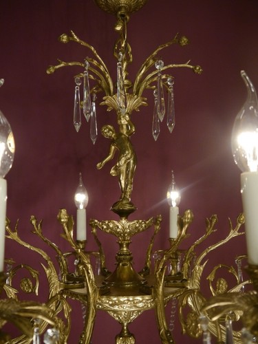 ANTIQUE VINTAGE BRASS CHERUBS CHANDELIER FIXTURES 8 LAMP LIGHTINGS Ø 29" - Picture 3 of 11