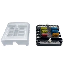 6Way Car Boot Power Distribution 12/24V Blade Fuse Holder Box Block Panel Board