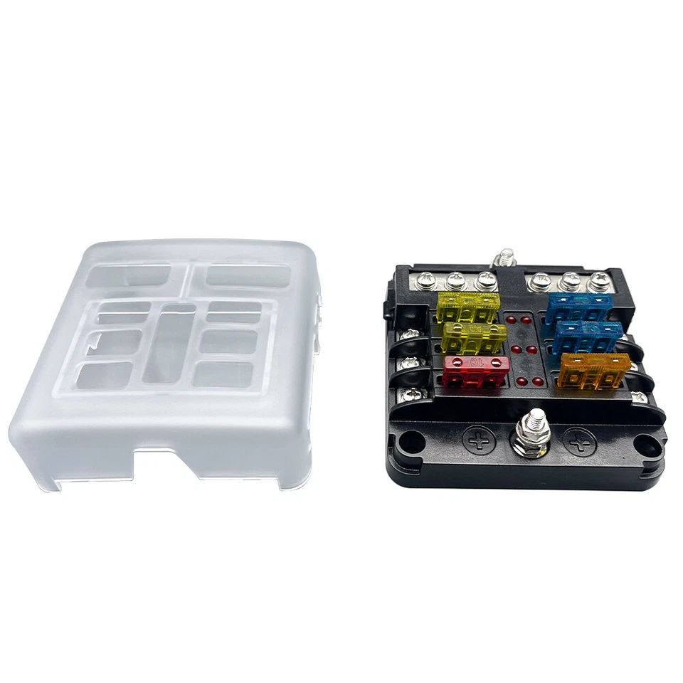 6 Way Car Boat Power Distribution Panel Board Blade Fuse Box Block Holder 12-24V - Image 3 of 4