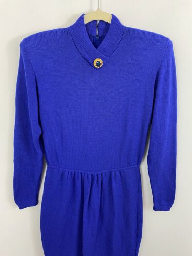 Abito Vintage St. John Marie Grigio Blu Santana Maglia Taglia 2 Spilla Elastico Vita - Foto 2 di 10