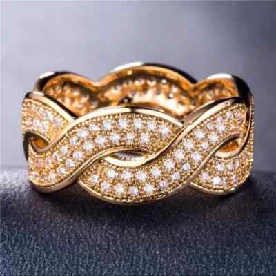 3.25 CT CZ Anniversary Ring 18K Gold Plated Twisted Band For Christmas Gifts