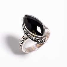 Black Onyx Cut Stone Ring 925 Sterling Silver Handmade Design Statement Rings