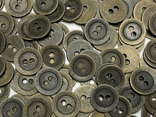 European Classic Wide Rim Metal Button Vintage Brass Finish 13 15 18 23mm 2hole - Picture 6 of 16