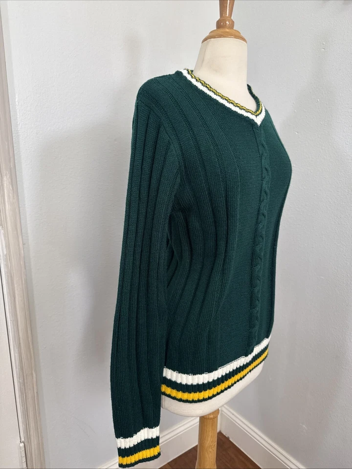 Suéter Rue21 Mujer Pequeño Tejido con Cable Preppy Tenis Cuello en V Universidad Academia Foto 3 de 4