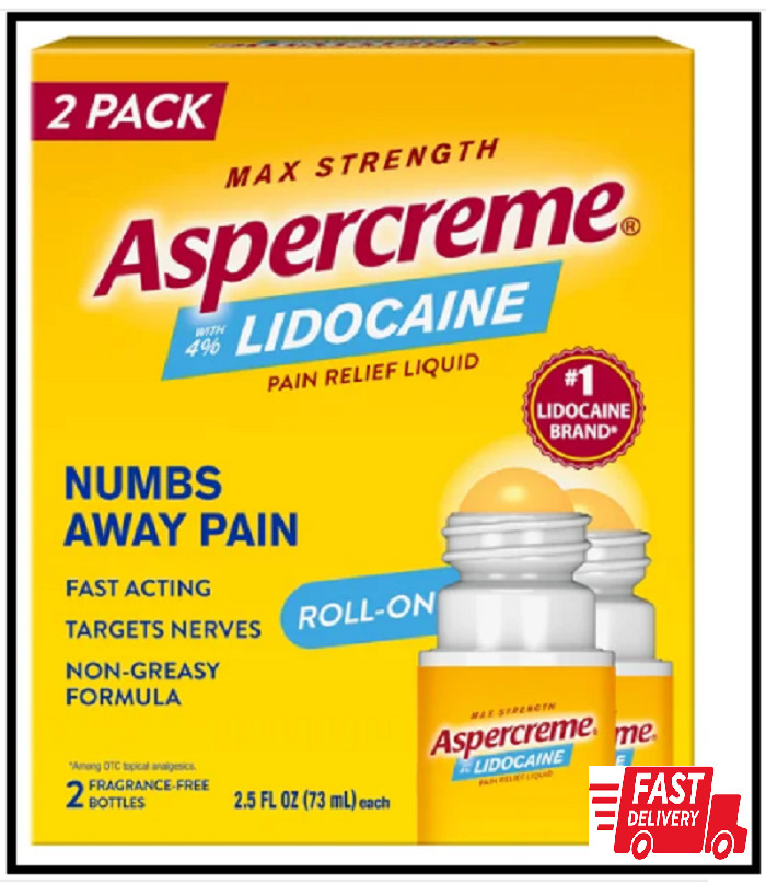 Aspercreme with 4% Lidocaine Liquid No-Mess Roll-On, 2-pack Max Strength