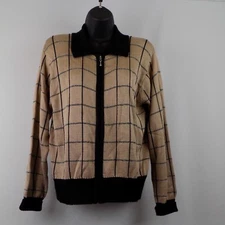 Fia Italia Sweater Women Size M Handloomed Brown Black Gray Full Zip Vintage