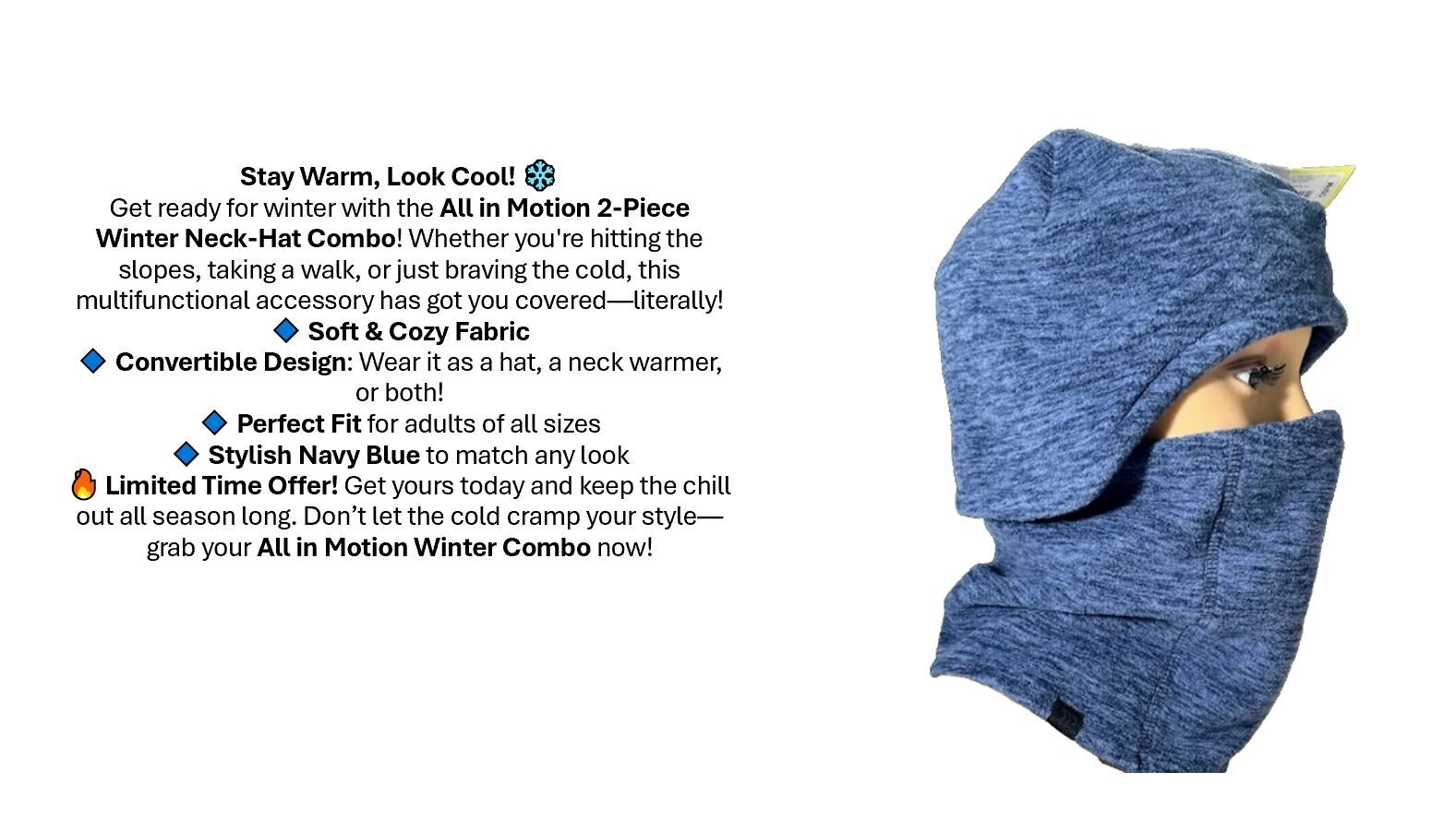 All In Motion 2-Piece Winter Neck Gaiter and Beanie Set Moisture Wicking Blue-image