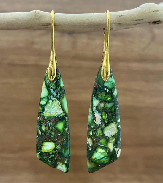 Pendientes colgantes de jaspe verde natural regalo de reiki curativo joyería vintage para mujer Foto 3 de 4