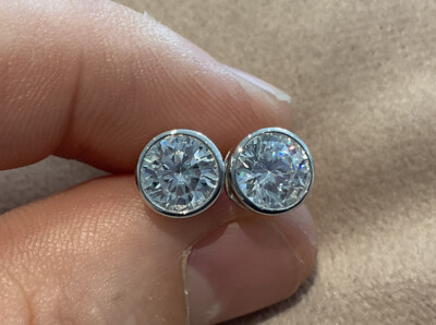 2,0 Karat Labor erstellt Diamant Solitär Lünette Ohrstecker platiniert 925