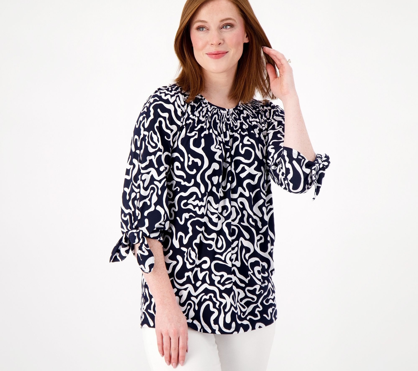 Susan Graver Women's Top Sz 2XS (XXS) Printed Liquid Knit Black A593343