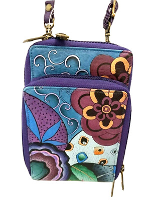 Anuschka Hand Painted Leather Organizer Crossbody Bag-Tribal Potpourri-NWT-$149
