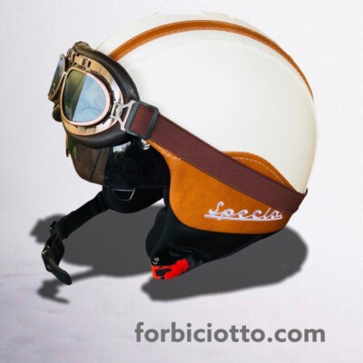 Casco vintage in pelle personalizzato ricamo Special Occhiali Vespa Retró |  eBay