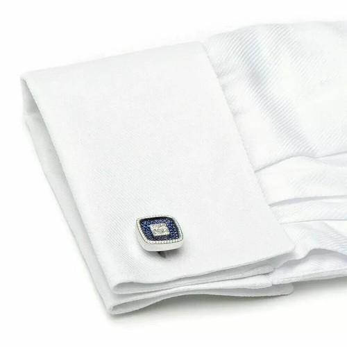 3CT ROUND CUT SAPPHIRE LAB-CREATED MEN'S WEDDING CUFFLINK 14K WHITE GOLD PLATED - Picture 6 of 6