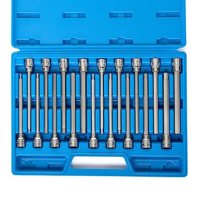 Neiko 10079A Extra Long Allen Hex Bit Socket Set 18 Piece SAE and Metric Alle...