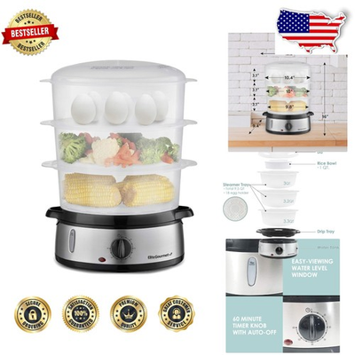 #ad #ad Maxi Matic 9.5Qt Stainless Steel Steamer 3 Tier BPA Free Stackable Baskets ... $98.99