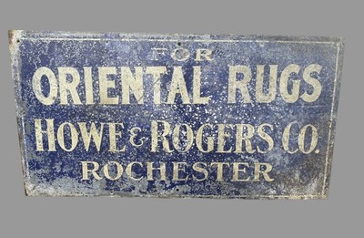 Antique Howe & Rogers Oriental Rugs Metal Advertising Trade Sign Rochester NY