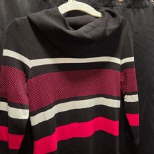 Studio One Sweater Dress Cowl Neck Stripe Office Siren Dark Academia Mod SZ S