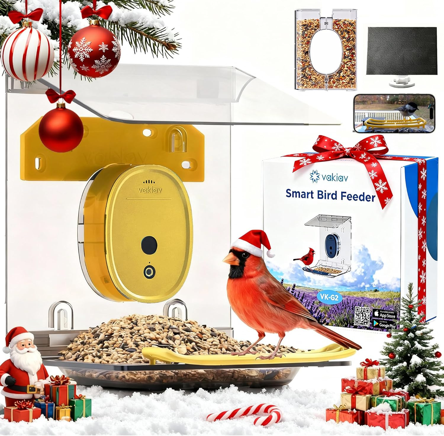 Smart Bird Feeder with Camera Solar Powered,4K Camera for Outdoors,No Subsciptio