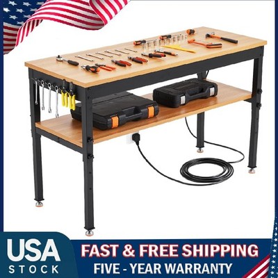 48''x24'' Adjustable Height Workbench, Garage Work Table 2500LBS Rubber Wood Top