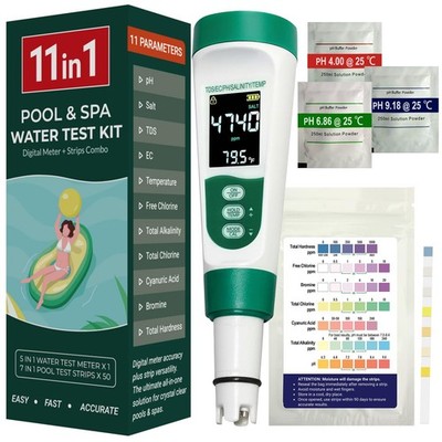 Pool Water Tester Kit 11-in-1 Digital Salt TDS pH Chlorine AKSBTEC Temp