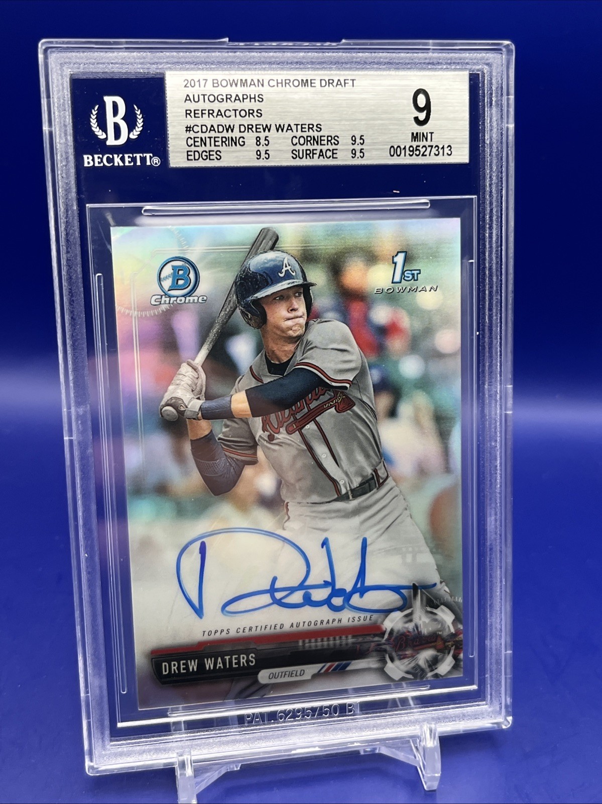 2017 Bowman Draft - Chrome Draft Pick Autographs Drew Waters #CDA-DW BGS 9!