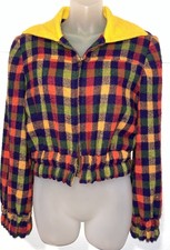 Vintage 1950s 60s Rainbow Plaid Wool Coats Clark Zipper Bomber Jacket Sz Small
