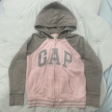 GAP Kids Girl Pink  Gray Logo Full Zip Hoodie Size M 8 