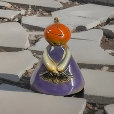 Handcrafted Tii  Collection Ceramic Pumpkin Head Figure Holding A Bat