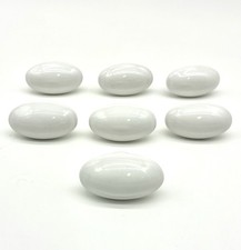 Vintage White Porcelain Oval Cabinet Knobs Set of 7 Mid Century Drawer Pulls