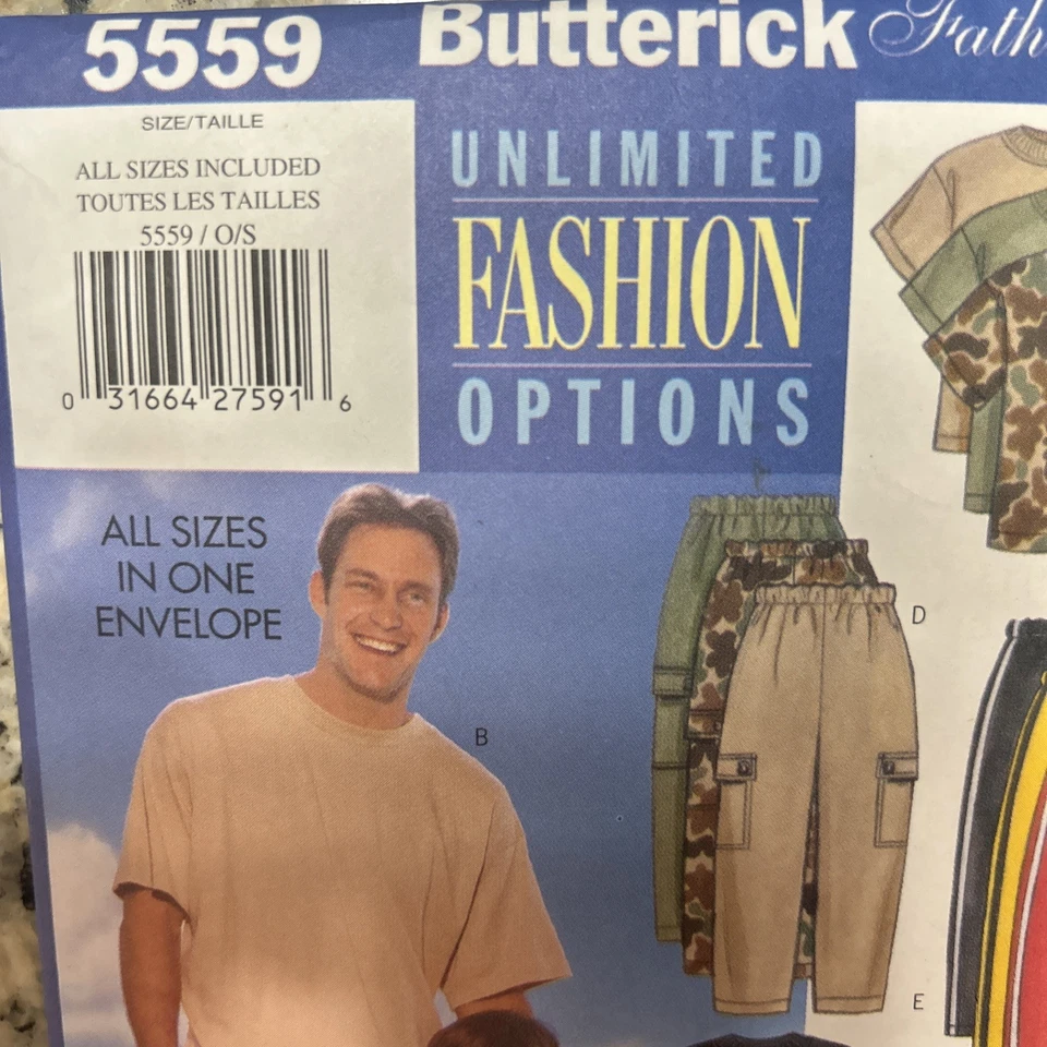 Camiseta Pantalones Butterick Patrón Costura 5559 Padre Hijo Hágalo Usted Mismo Fácil Todas las Tallas Informal Foto 2 de 4