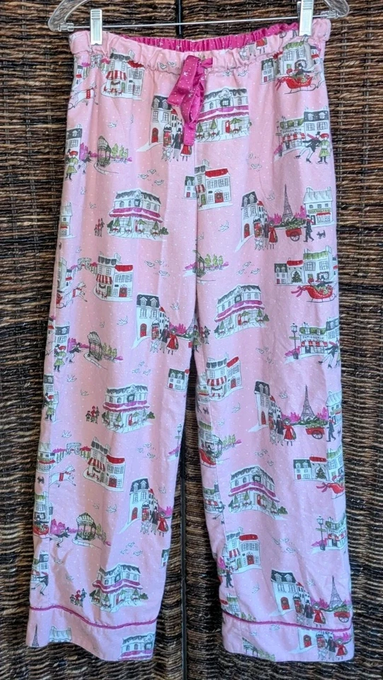 Conjunto de pijama Nick & Nora Top Pantalones París Francés Navidad Vacaciones Caniche Franela Foto 4 de 4