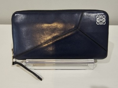 Loewe Puzzle Navy Blue Leather Zip Around Wallet | eBay