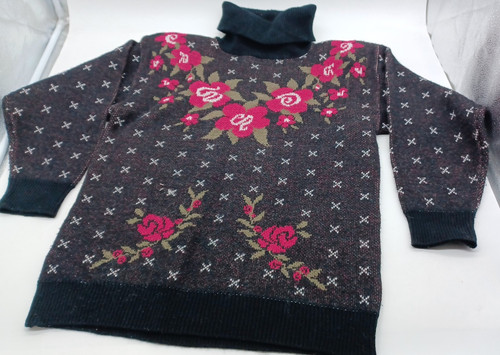 Vintage 80er Jahre Rollkragenpullover, Rose & Schwarz. Ohne Etikett. D2029 - Bild 1 von 15