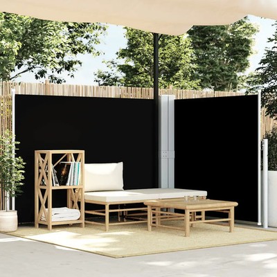 Einziehbare Seitenmarkise schwarz 140x1000 cm Polyester PU beschichtet Auto Roll mit 2 Pfosten