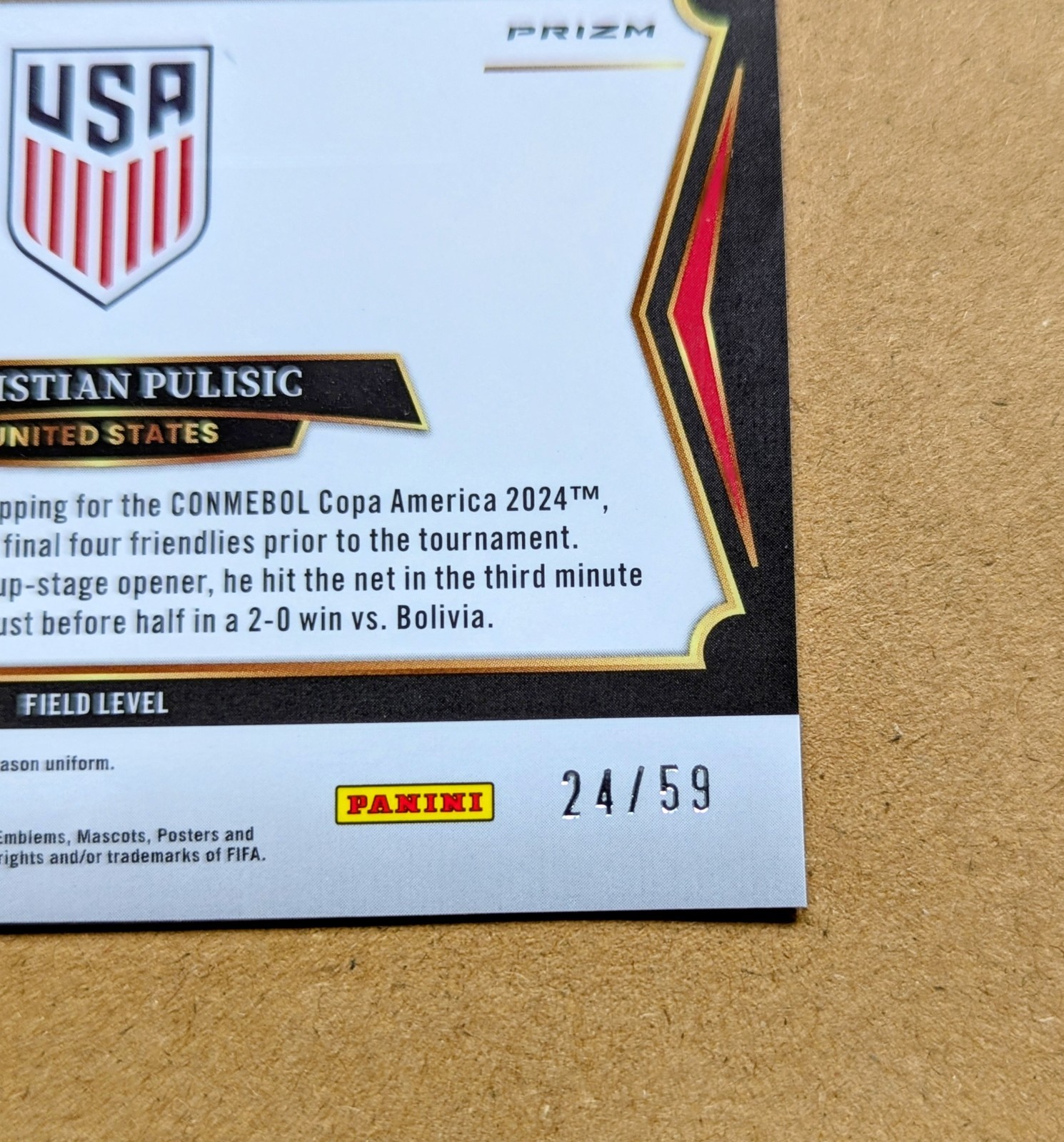 2024-25 Select FIFA Pulisic Field Level Pink Prizm /59 #201 USMNT view 3
