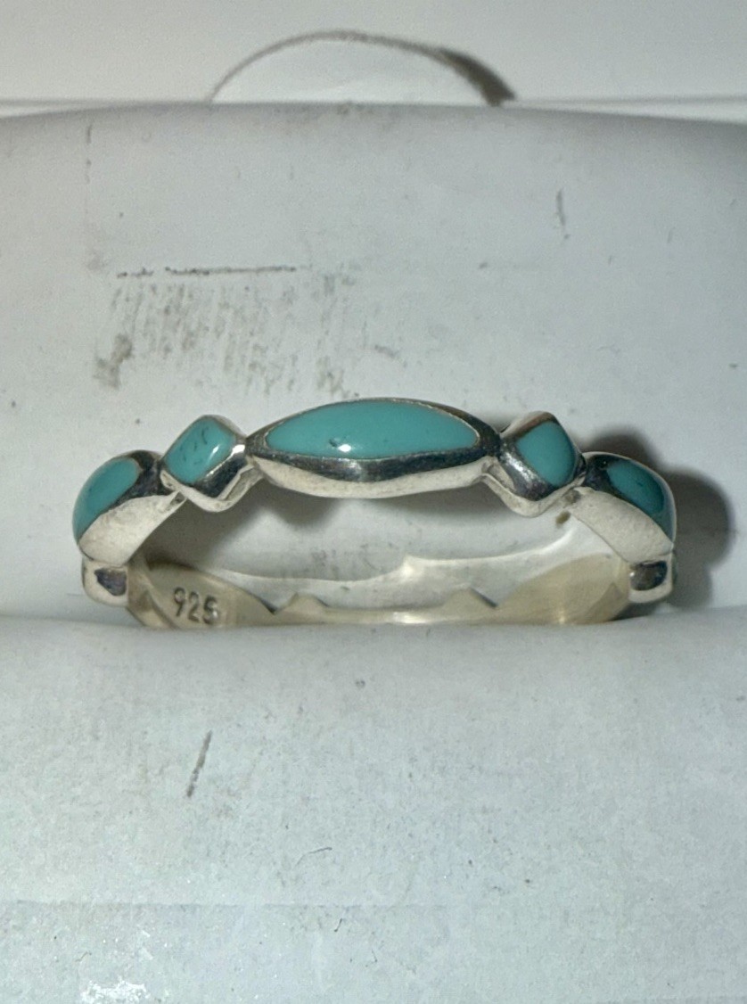 ESTATE Solid Sterling Silver Turquoise Inlay Band… - image 1