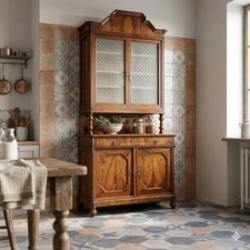 Credenza a Doppio Corpo Umbertina Antica Noce XIX Secolo Originale