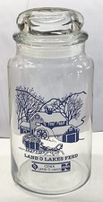 LAND O LAKES FEED / CENEX,  8" TALL GLASS CANISTER/BLUE WINTER  SCENE