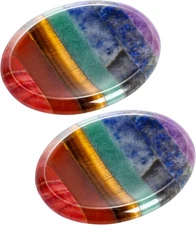 Marrywindix 2 Packs Natural Thumb Worry Stone Set 7 Chakra Crystals Healing