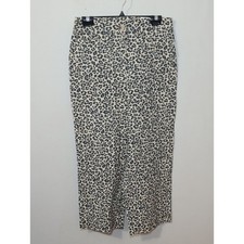 Nicole Miller Leopard Print High-Rise Straight Leg Pants Linen Blend Size 8